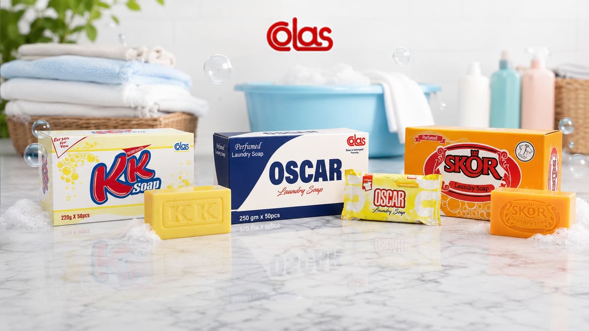 The Colas range on a marble worktop with the Colas wordmark above.